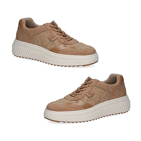 Caprice Fritzy Womens Textured Lace-Up Trainers with Ribbed Platform Sole (Size 3) - Camel