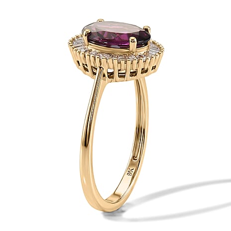Tony Diniz Collection - 9K Yellow Gold AAA Natural Radiant Ember Garnet & Natural White Diamond Halo Ring 2.36 Ct.