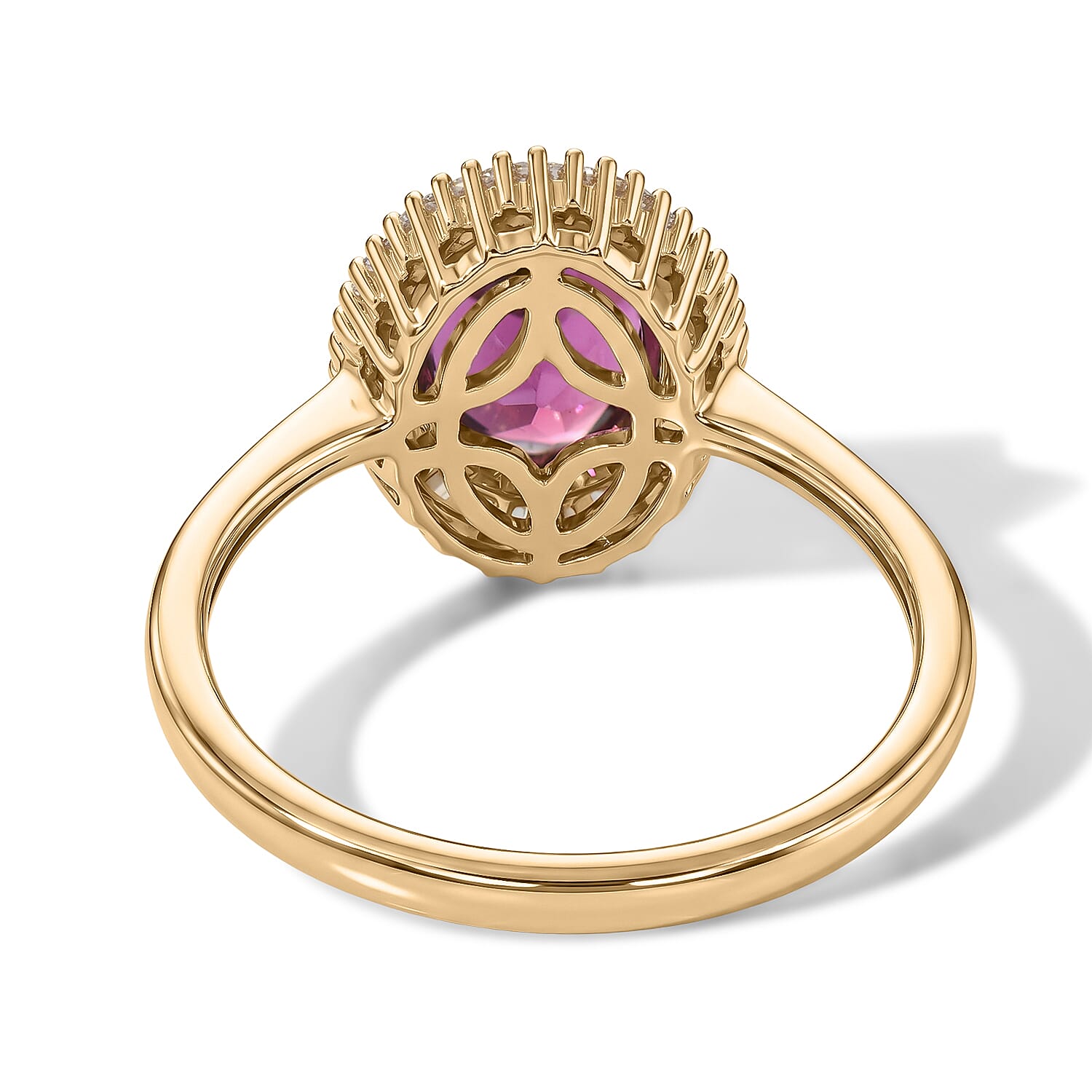 9K Yellow Gold AAA Radiant Ember Garnet & Natural White Diamond Halo Ring 2.36 Ct.