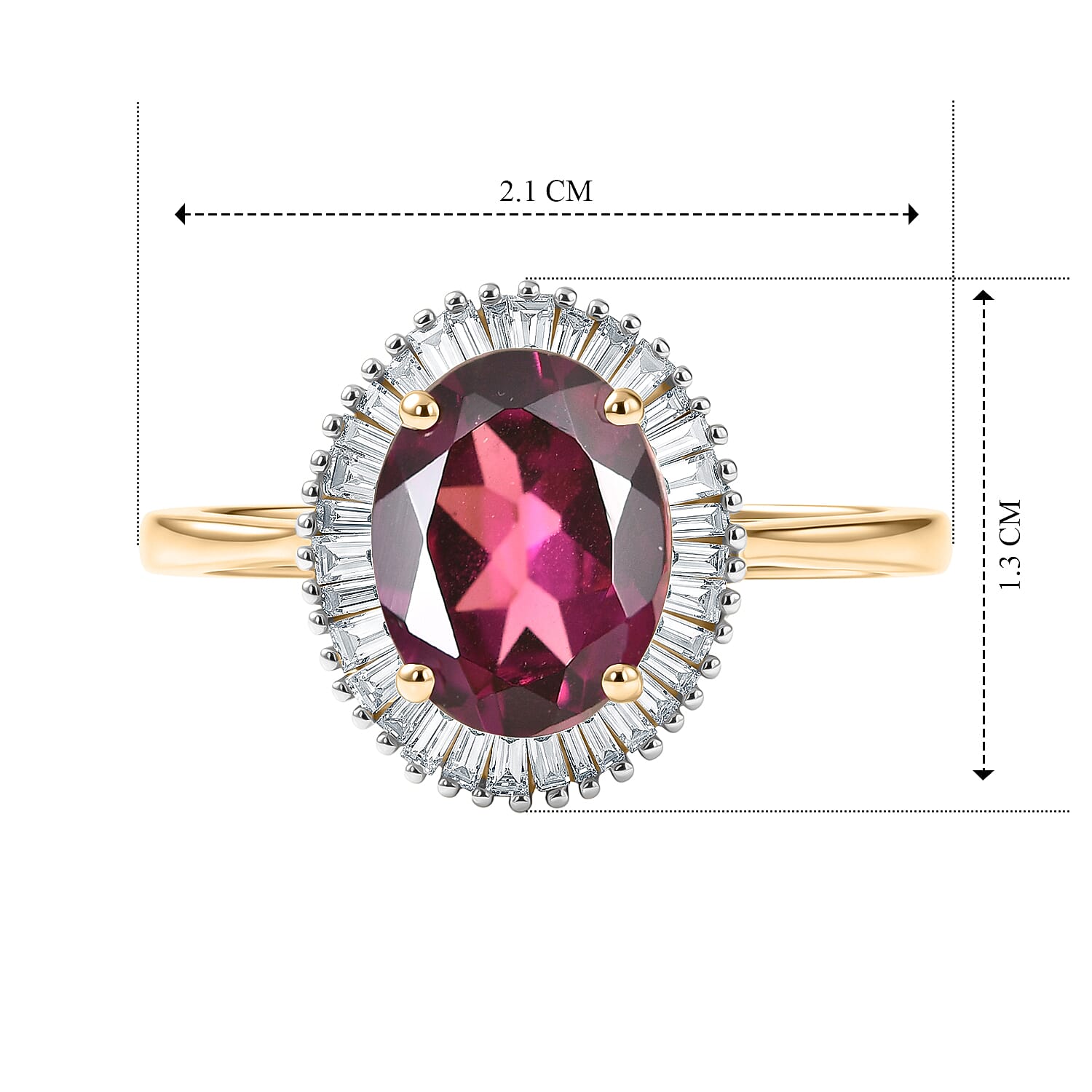 9K Yellow Gold AAA Radiant Ember Garnet & Natural White Diamond Halo Ring 2.36 Ct.