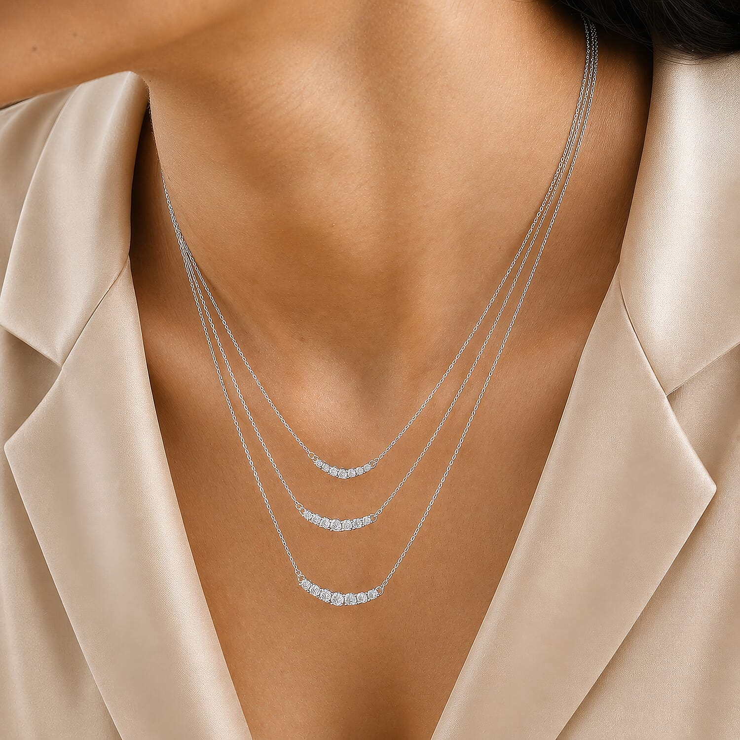 Luxuriant - Lab Grown Diamond (SI-G-H) Necklace (Size - 18) in Rhodium Overlay Sterling Silver 0.35 Ct.