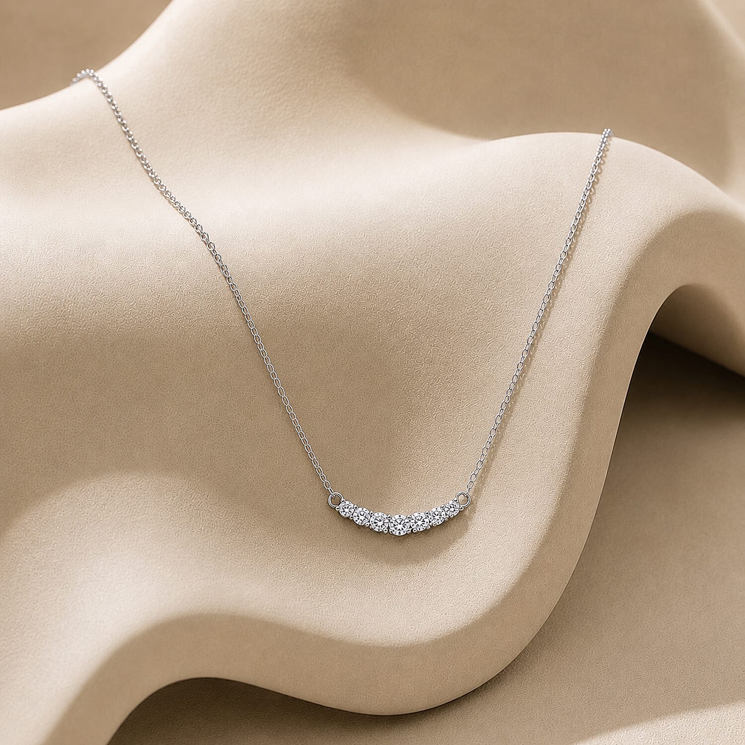 Luxuriant - Lab Grown Diamond (SI-G-H) Necklace (Size - 18) in Rhodium Overlay Sterling Silver 0.35 Ct.