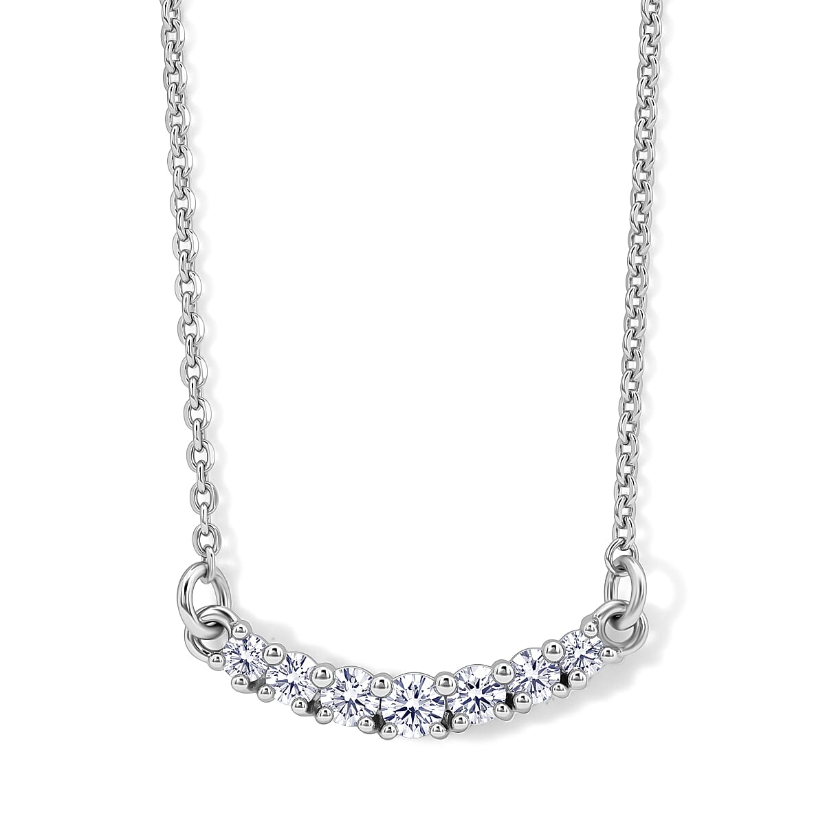 Luxuriant - Lab Grown Diamond (SI-G-H) Necklace (Size - 16) in Rhodium Overlay Sterling Silver  0.25 Ct.