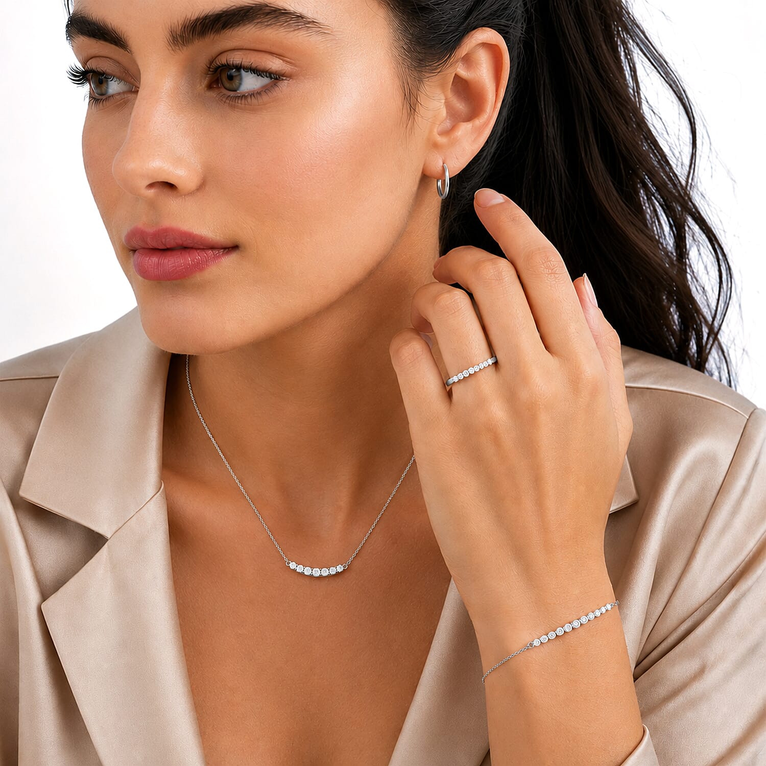Luxuriant - Lab Grown Diamond (SI-G-H) Necklace (Size - 16) in Rhodium Overlay Sterling Silver  0.25 Ct.