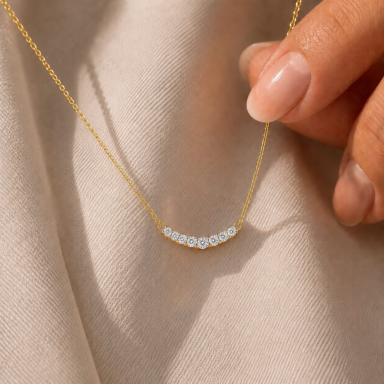 Luxuriant - Lab Grown Diamond (SI-G-H) Necklace (Size - 16) in 18K Vermeil Yellow Gold Sterling Silver 0.25 Ct.