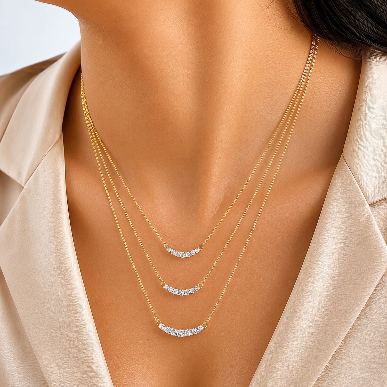 Luxuriant - Lab Grown Diamond (SI-G-H) Necklace (Size - 16) in 18K Vermeil Yellow Gold Sterling Silver 0.25 Ct.