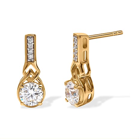 D'Joy - Moissanite Push Post Earring in Yellow Gold Plated Sterling Silver 1.67 Ct.