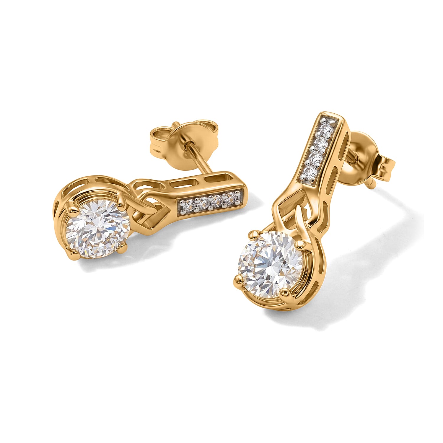 D'Joy - Moissanite Push Post Earring in Yellow Gold Plated Sterling Silver 1.67 Ct.