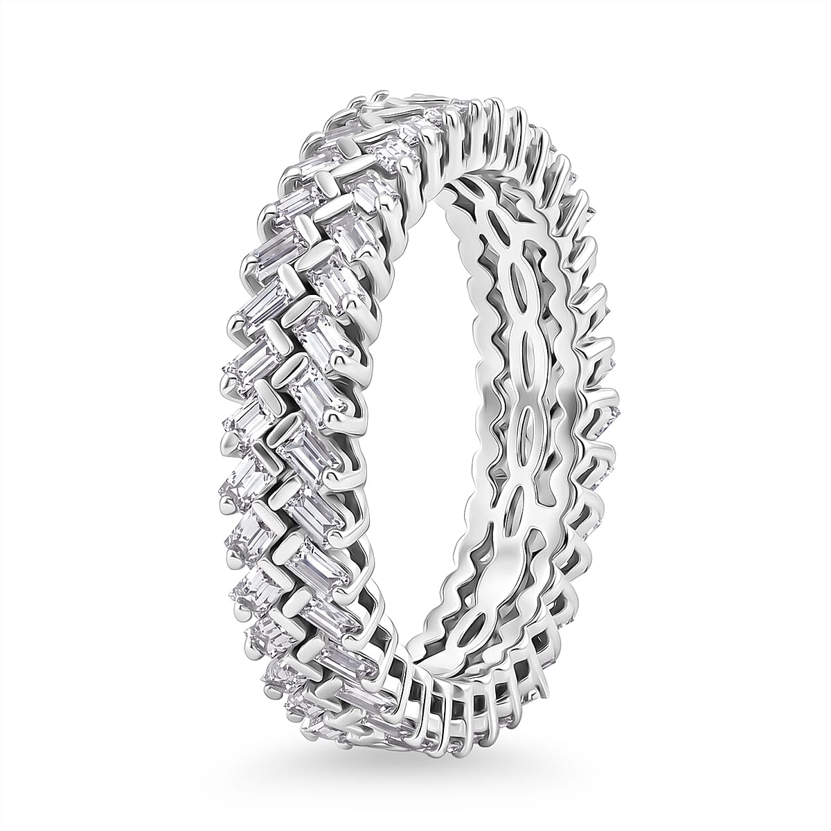 Luxuriant - Lab Grown Diamond (SI-G-H) Band Ring in Rhodium Overlay Sterling Silver 1.00 Ct.