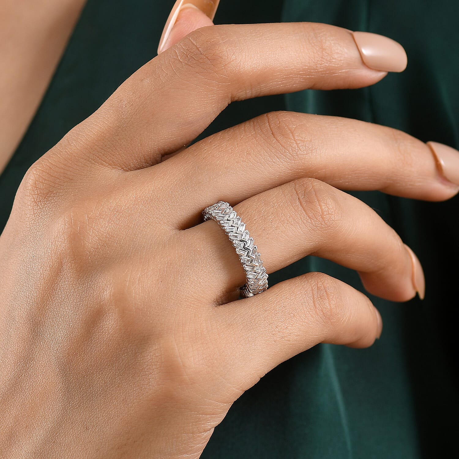 Luxuriant - Lab Grown Diamond (SI-G-H) Band Ring in Rhodium Overlay Sterling Silver 1.00 Ct.