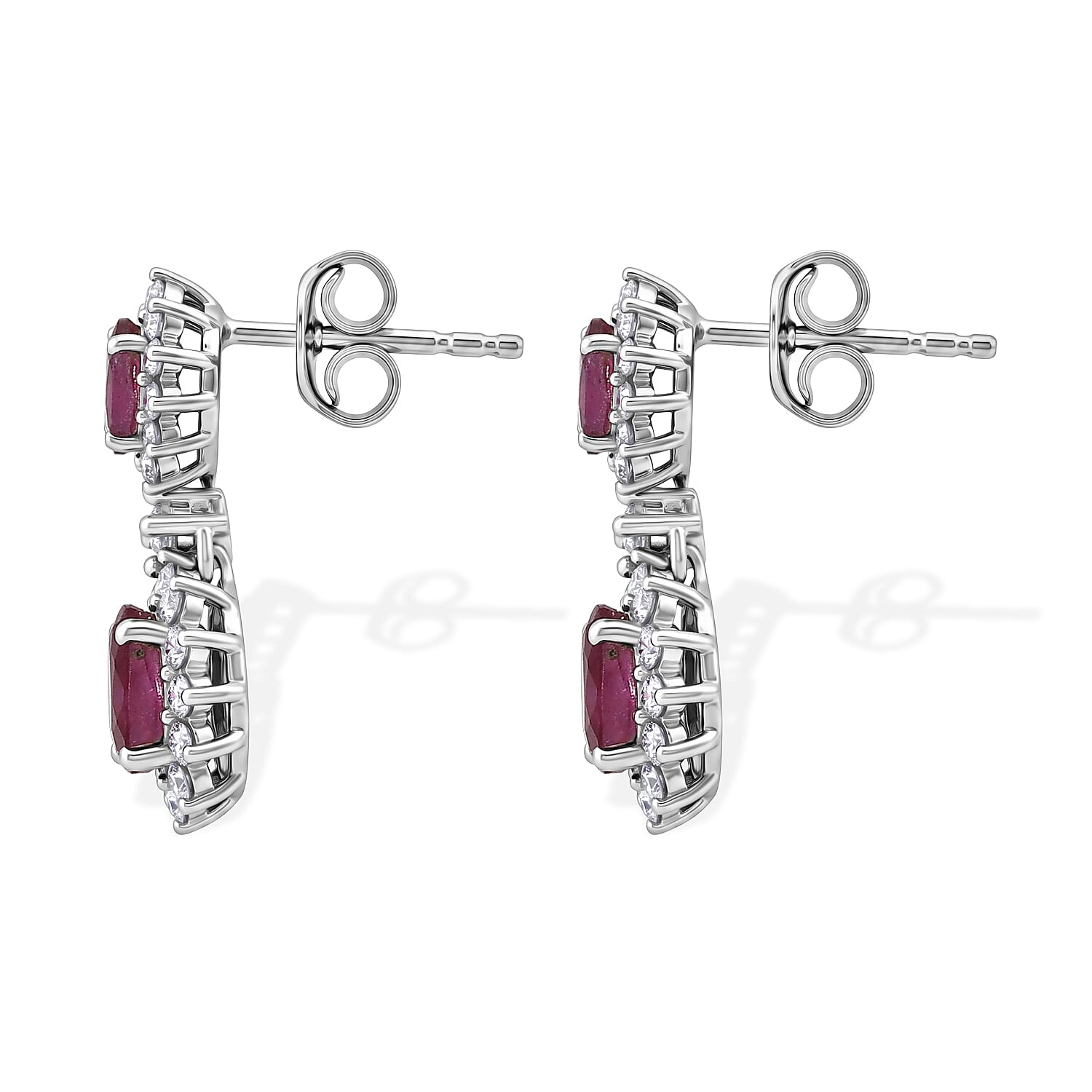 D'Joy African Ruby, White Zircon Dangling Earring in Platinum OverlaySterling Silver  2.872  Ct.