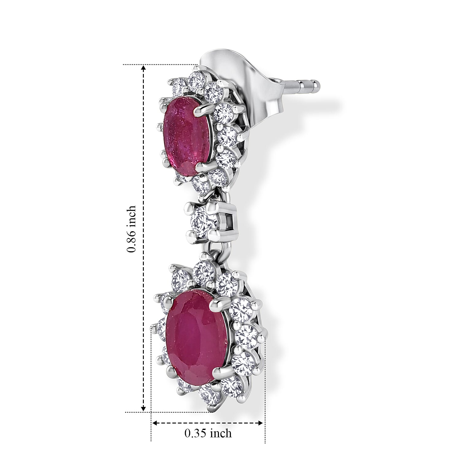 D'Joy African Ruby, White Zircon Dangling Earring in Platinum OverlaySterling Silver  2.872  Ct.