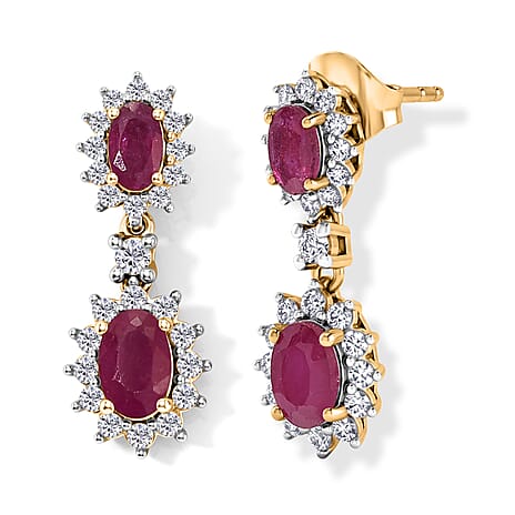 D'Joy African Ruby, White Zircon Dangling Earring Sterling Silver  2.872  Ct.