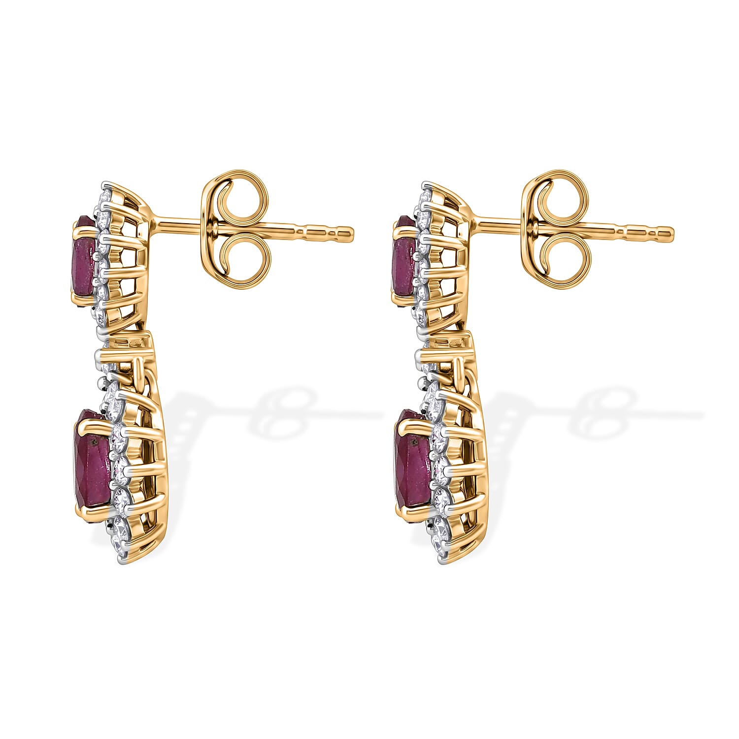 D'Joy African Ruby, White Zircon Dangling Earring Sterling Silver  2.872  Ct.