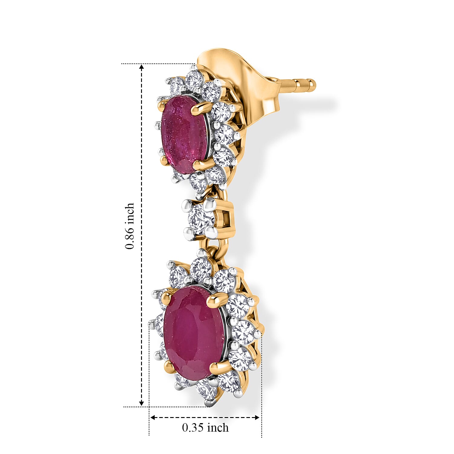 D'Joy African Ruby, White Zircon Dangling Earring Sterling Silver  2.872  Ct.