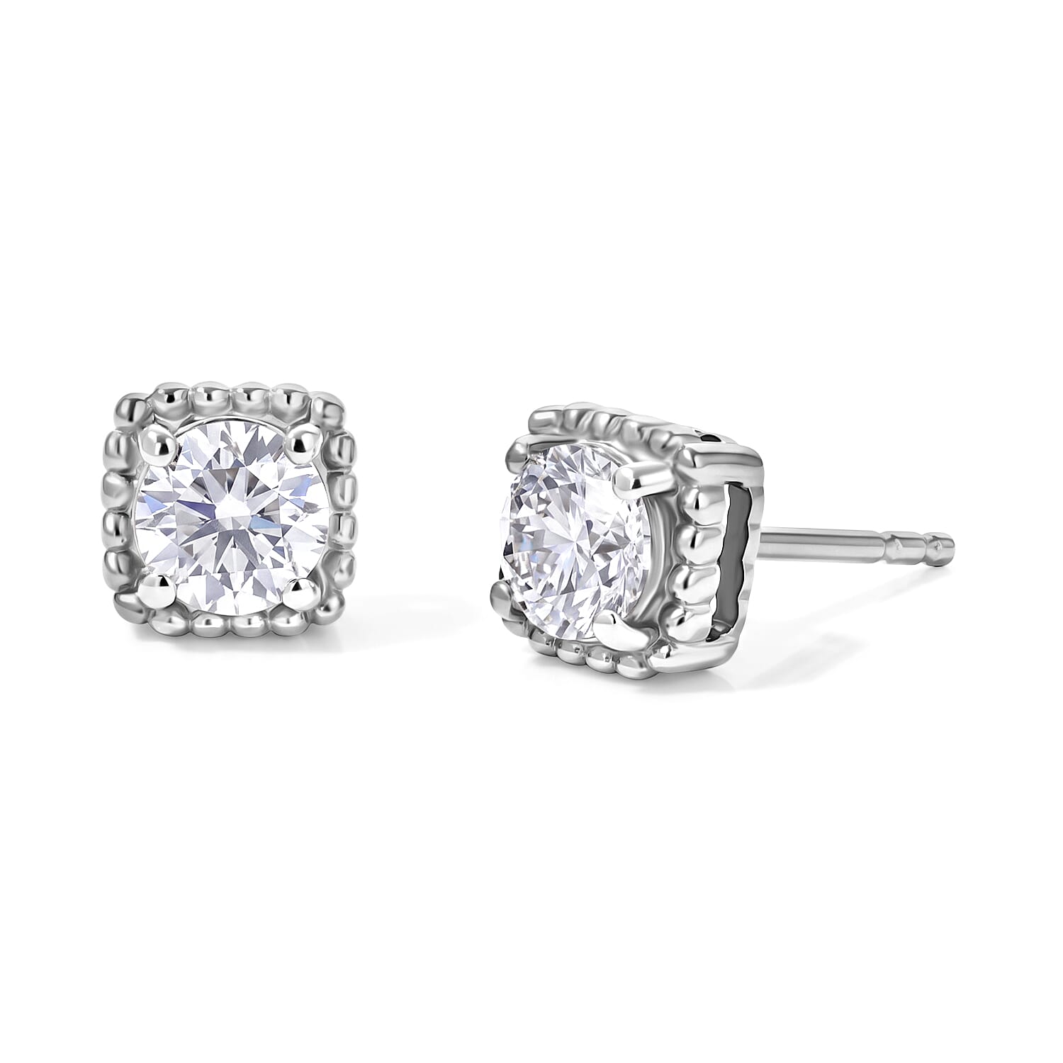 D'Joy - Moissanite Solitaire Stud Push Post Earring in Platinum Overlay Sterling Silver