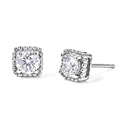 D'Joy - Moissanite Solitaire Stud Push Post Earring in Platinum Overlay Sterling Silver