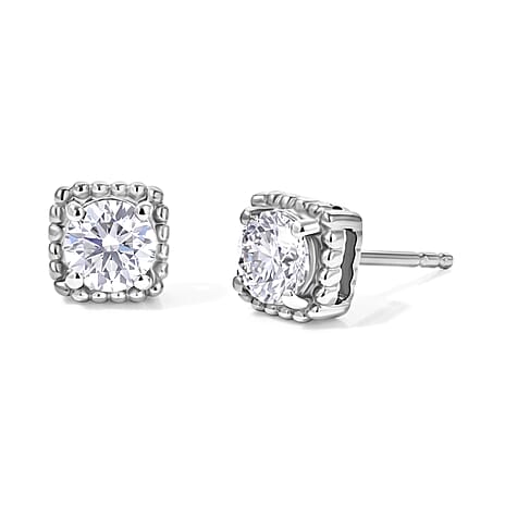 D'Joy - Moissanite Solitaire Stud Push Post Earring in Platinum Overlay Sterling Silver