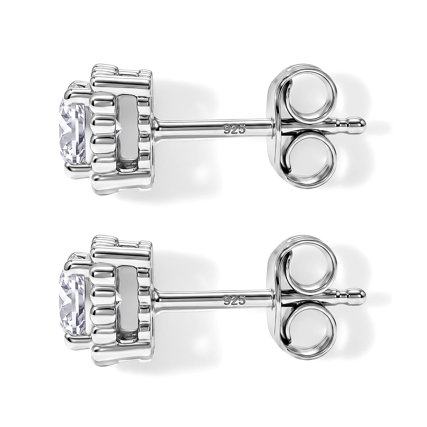 D'Joy - Moissanite Solitaire Stud Push Post Earring in Platinum Overlay Sterling Silver