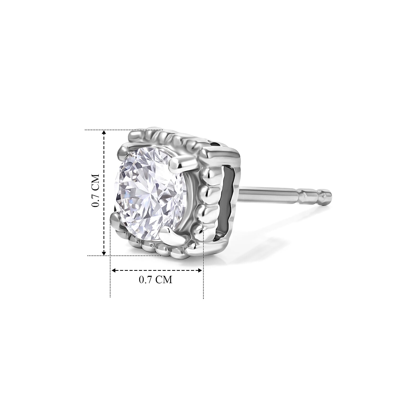 D'Joy - Moissanite Solitaire Stud Push Post Earring in Platinum Overlay Sterling Silver