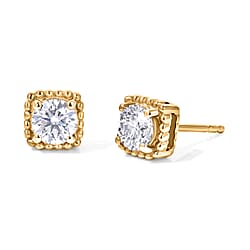 D'Joy - Moissanite Solitaire Stud Push Post Earring in Platinum Overlay Sterling Silver