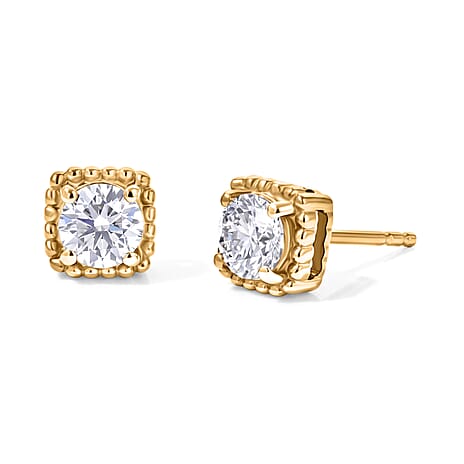 D'Joy Moissanite Solitaire Stud Push Post Earring Sterling Silver  0.912  Ct.