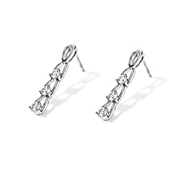 D'Joy - Moissanite Trilogy Push Post Earring in Platinum Overlay Sterling Silver