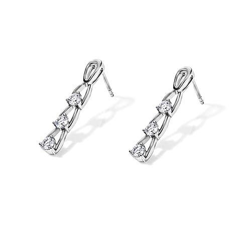 D'Joy - Moissanite Trilogy Push Post Earring in Platinum Overlay Sterling Silver