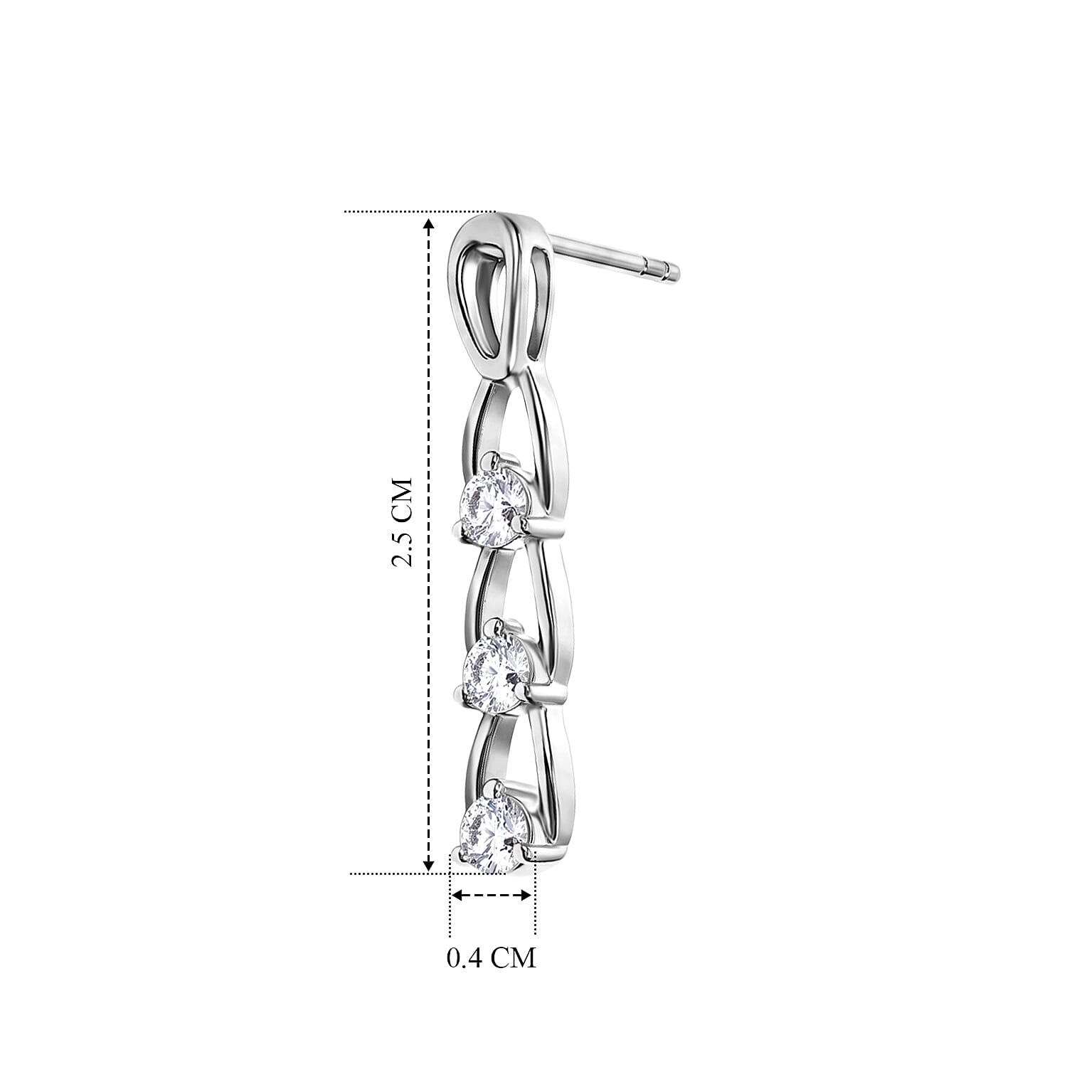 D'Joy - Moissanite Trilogy Push Post Earring in Platinum Overlay Sterling Silver