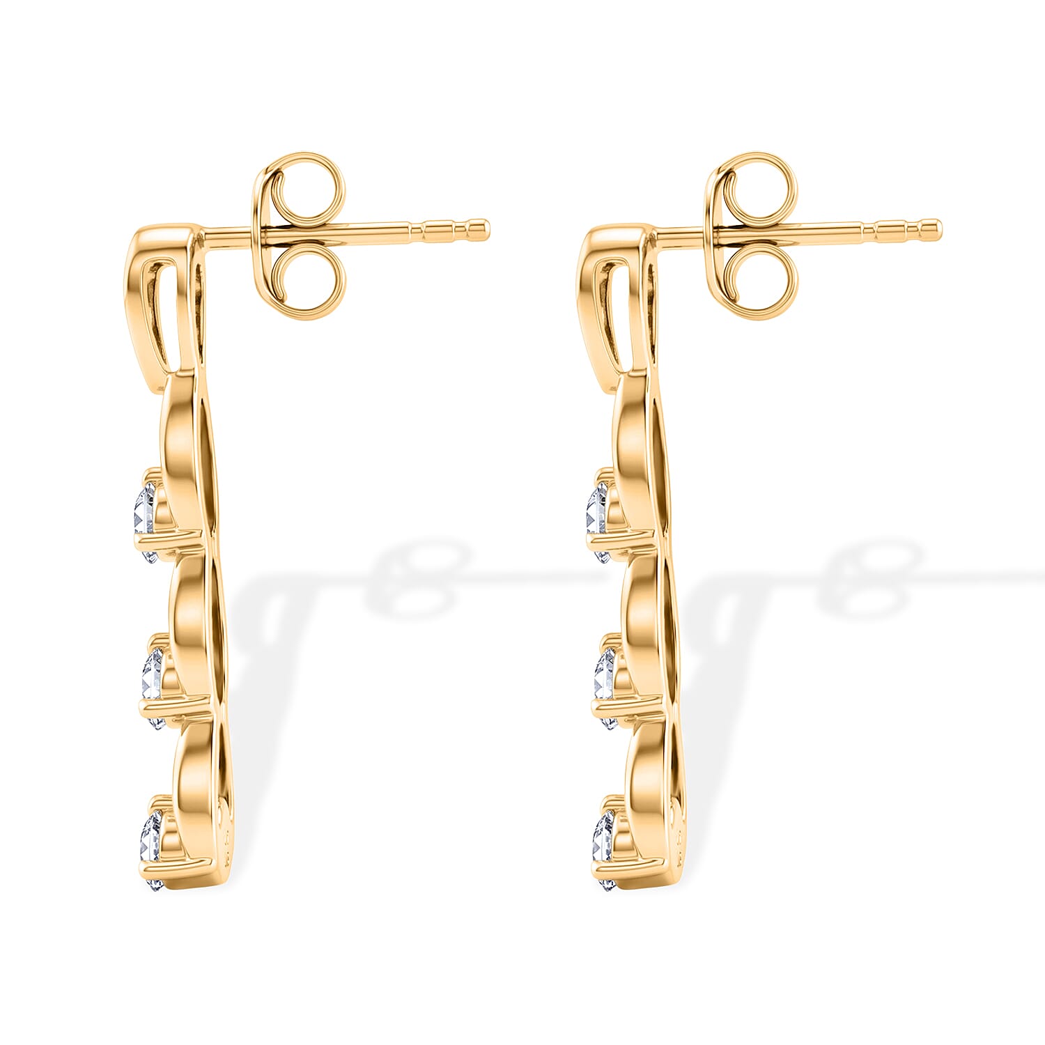 D'Joy Moissanite 3 Stone Stud Push Post Earring Sterling Silver  0.606  Ct.