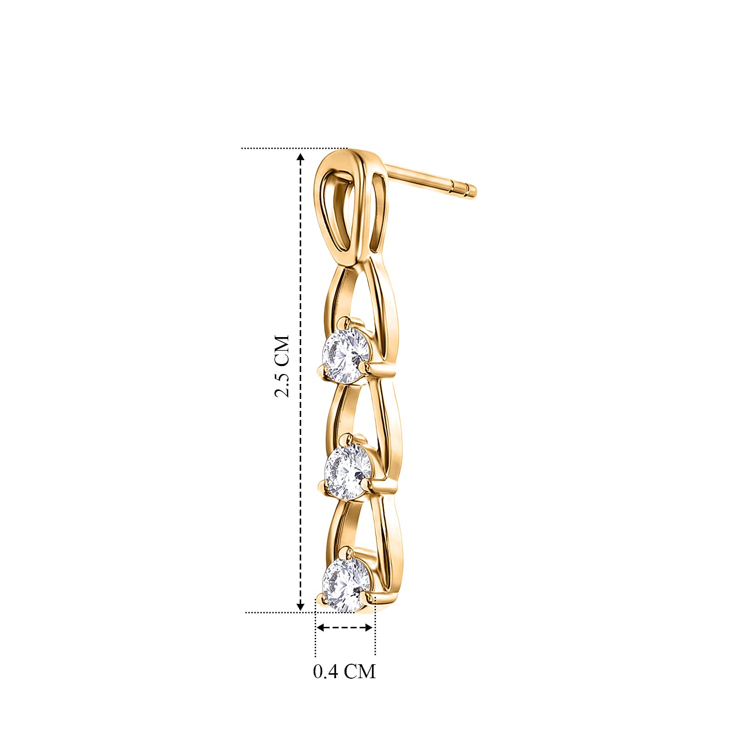 D'Joy Moissanite 3 Stone Stud Push Post Earring Sterling Silver  0.606  Ct.