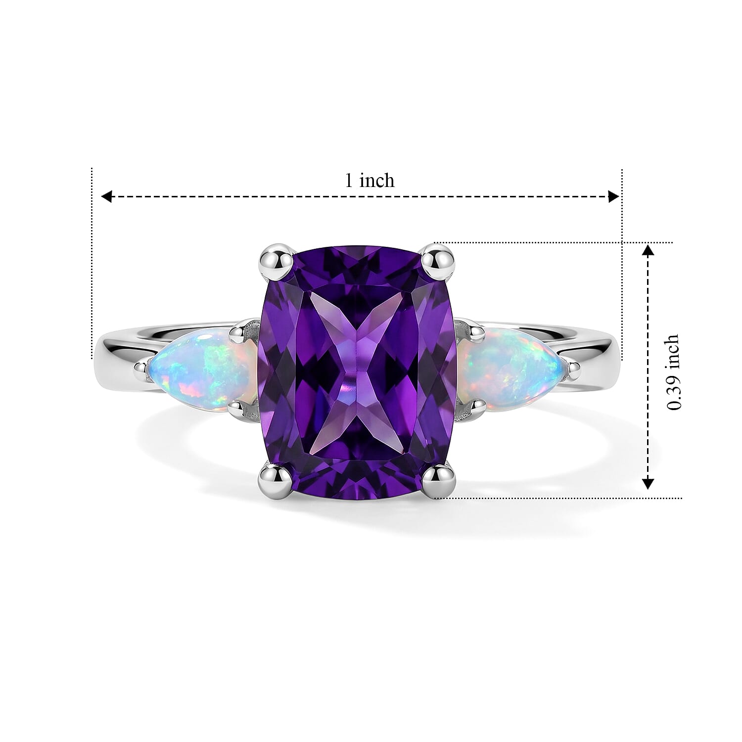 D'Joy - Natural Moroccan Amethyst & Ethiopian Opal Trilogy Ring in Platinum Overlay Sterling Silver 2.43 Ct.