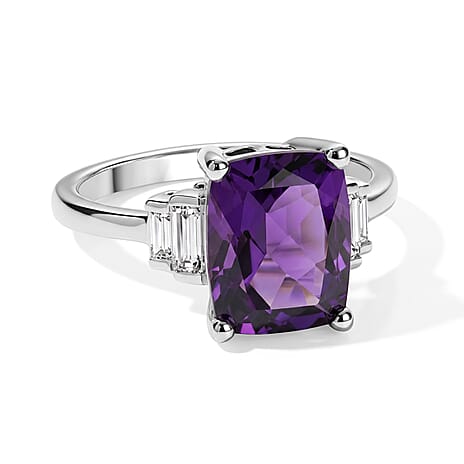 D'Joy - Natural Moroccan Amethyst & Moissanite 5 Stone Ring in Platinum Overlay Sterling Silver 3.43 Ct.