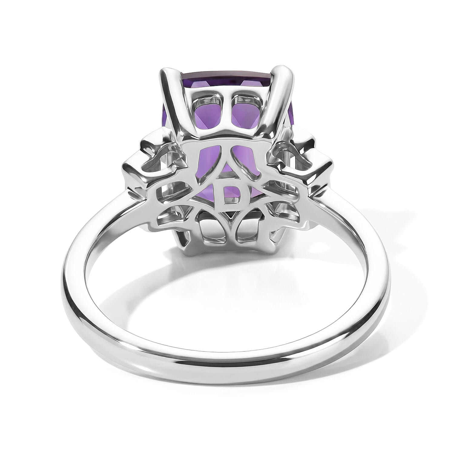 D'Joy - Natural Moroccan Amethyst & Moissanite 5 Stone Ring in Platinum Overlay Sterling Silver 3.43 Ct.