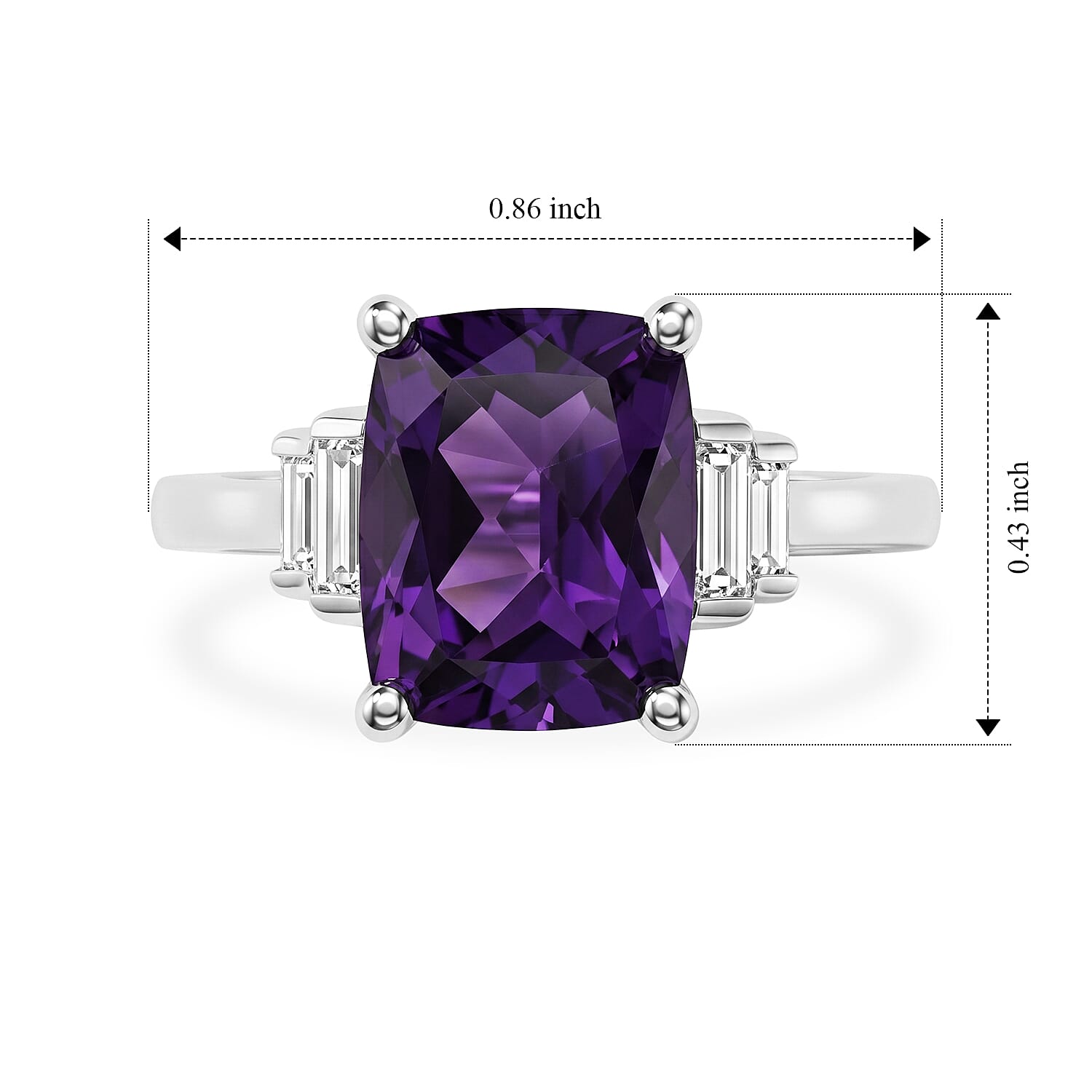 D'Joy - Natural Moroccan Amethyst & Moissanite 5 Stone Ring in Platinum Overlay Sterling Silver 3.43 Ct.