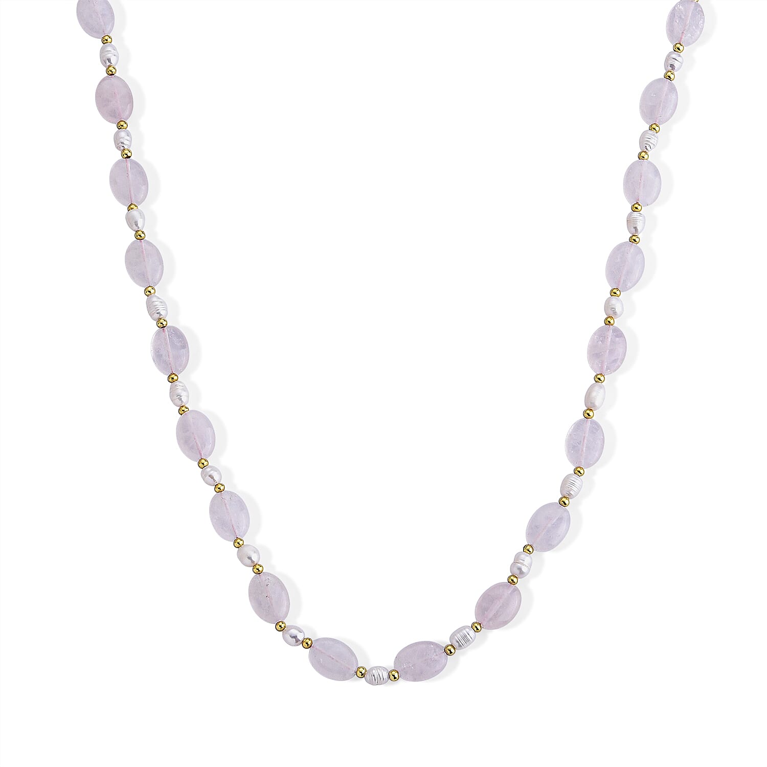 Rose Quartz & White Fresh Water Pearl Beads Necklace (Size - 20) with T Bar Clasp 120.00 Ct.