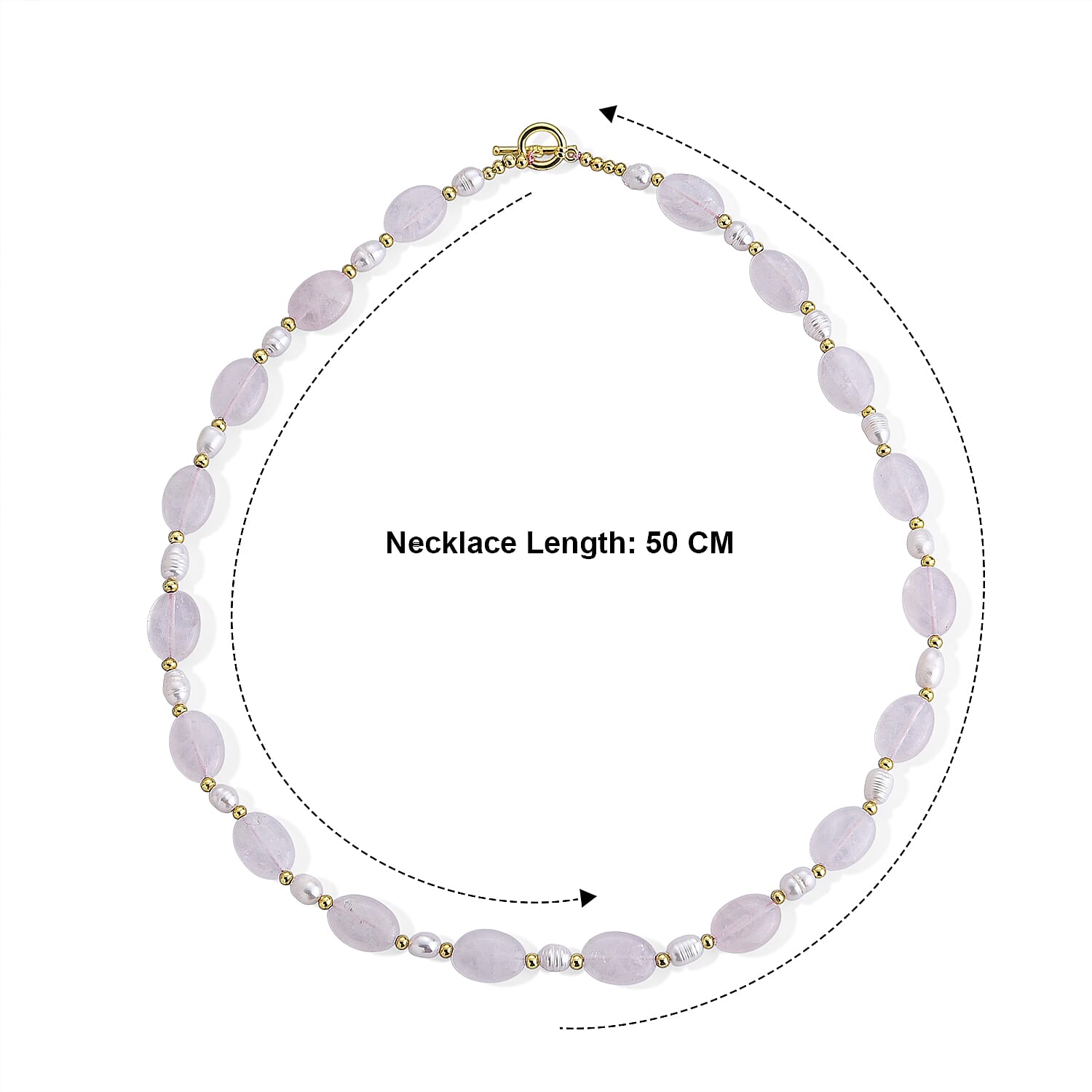 Rose Quartz & White Fresh Water Pearl Beads Necklace (Size - 20) with T Bar Clasp 120.00 Ct.