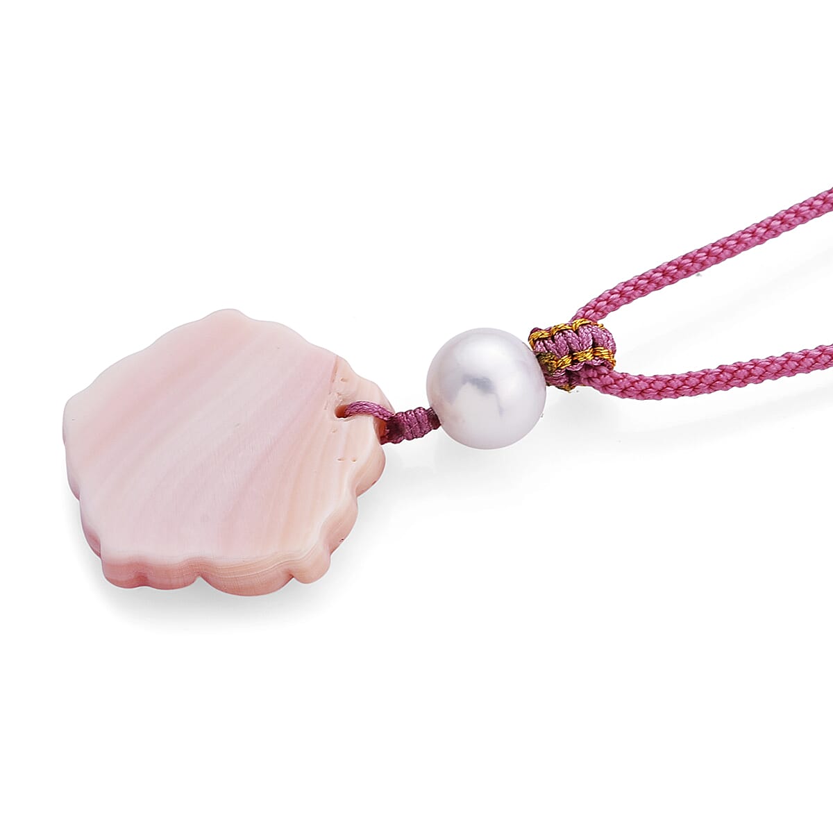 Pink Conch Shell & White Edison Pearl Adjustable Flower Necklace with Cotton Thread (Size - 26) 35.00 Ct.