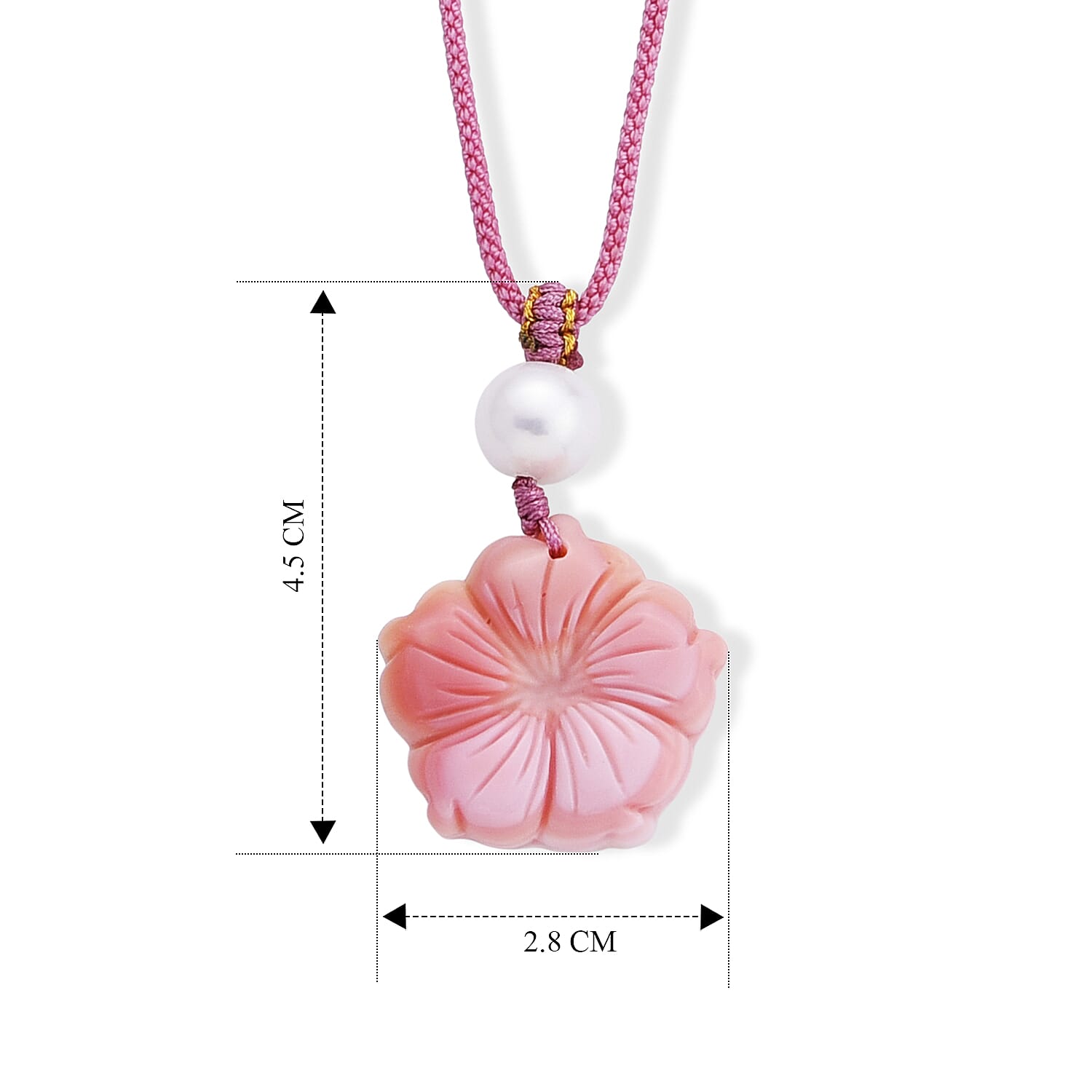 Pink Conch Shell & White Edison Pearl Adjustable Flower Necklace with Cotton Thread (Size - 26) 35.00 Ct.