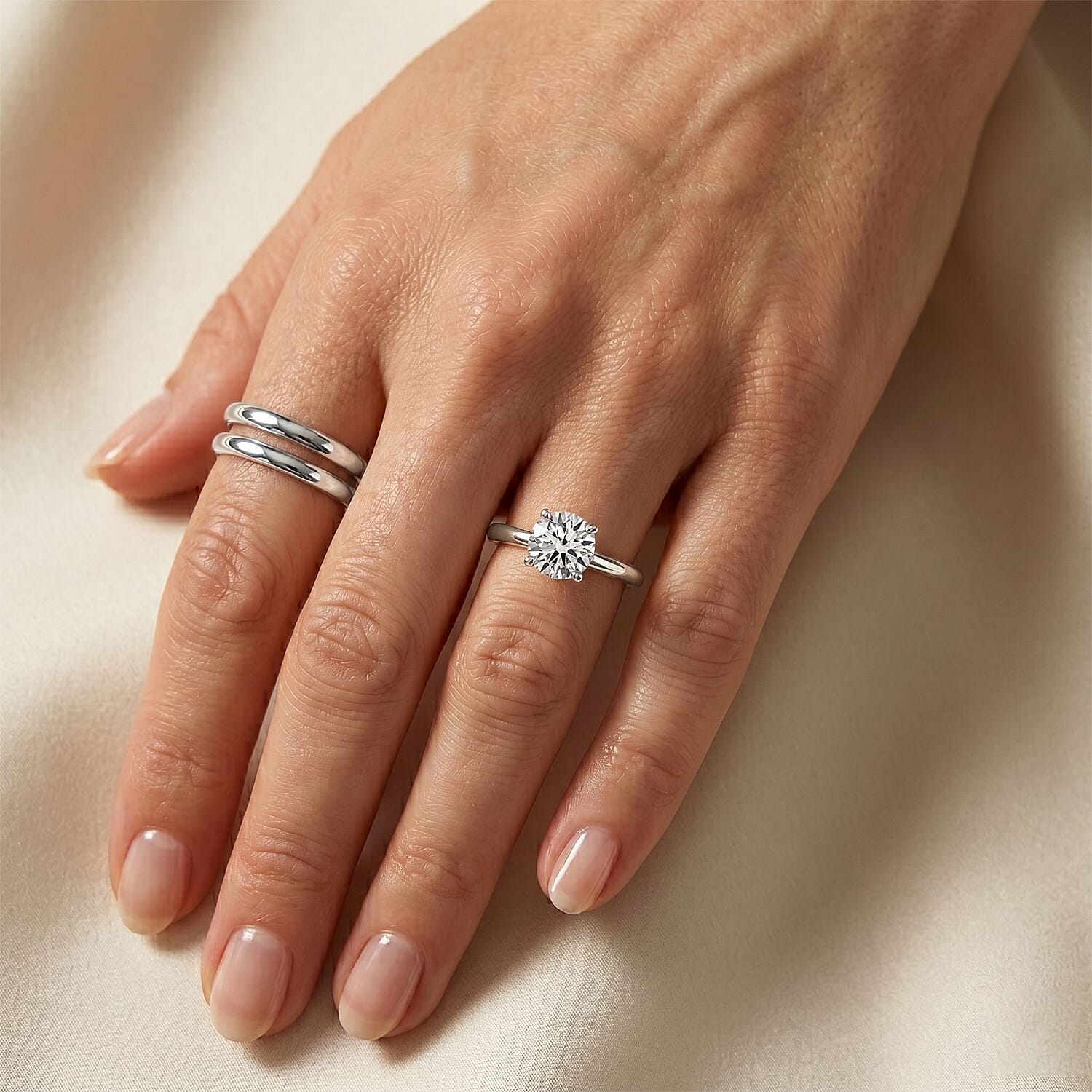 Luxuriant - Lab Grown Diamond (SI-G-H) Solitaire Ring in Rhodium Overlay Sterling Silver 1.00 Ct.