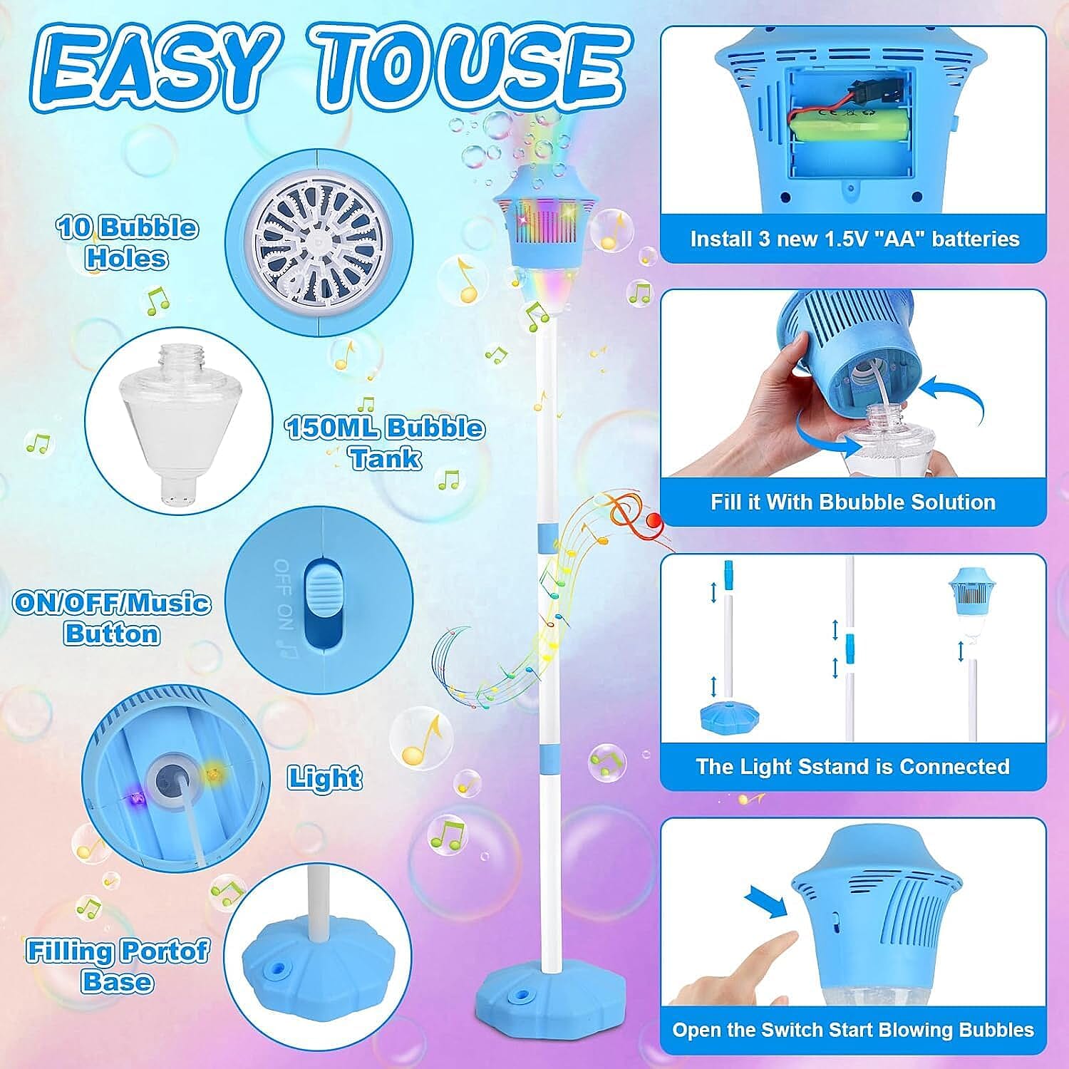 Magical Garden Bubble Torch Stand-Up Automatic Bubble Machine - Blue
