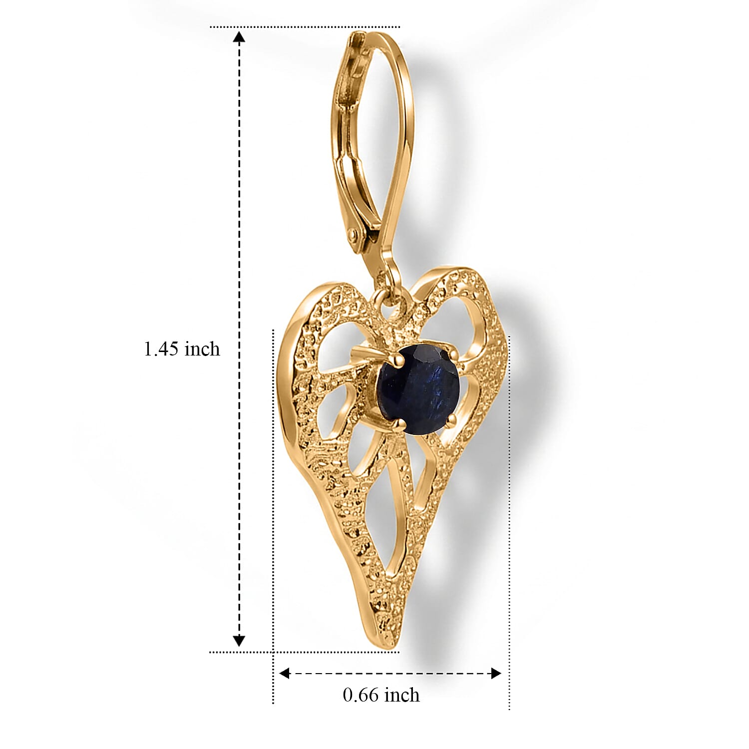 EverTrue - Fissure Filled Blue Sapphire Heart Dangle Earring with Lever Back in Yellow Gold Tone 1.50 Ct.
