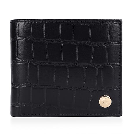 Father's Day Gift Idea - Ashwood Genuine Leather Croc-Embossed RFID Protected Wallet - Black