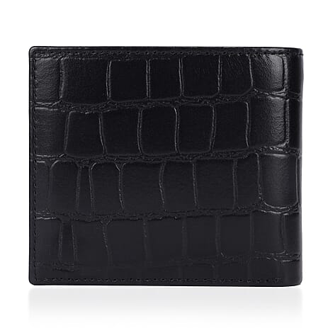 Father's Day Gift Idea - Ashwood Genuine Leather Croc-Embossed RFID Protected Wallet - Black