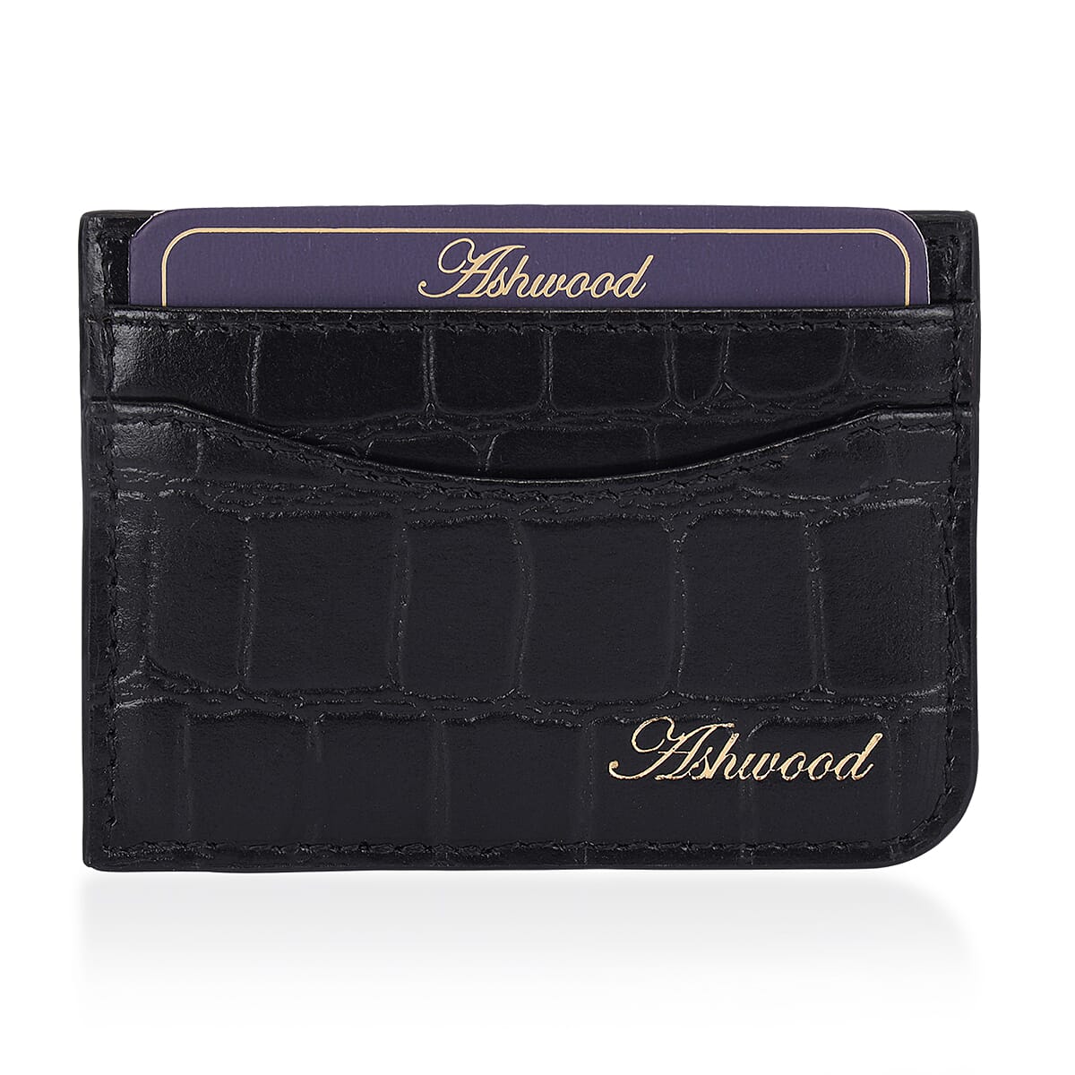 Father's Day Gift Idea - Ashwood Genuine Leather Croc-Embossed RFID Protected Wallet - Black