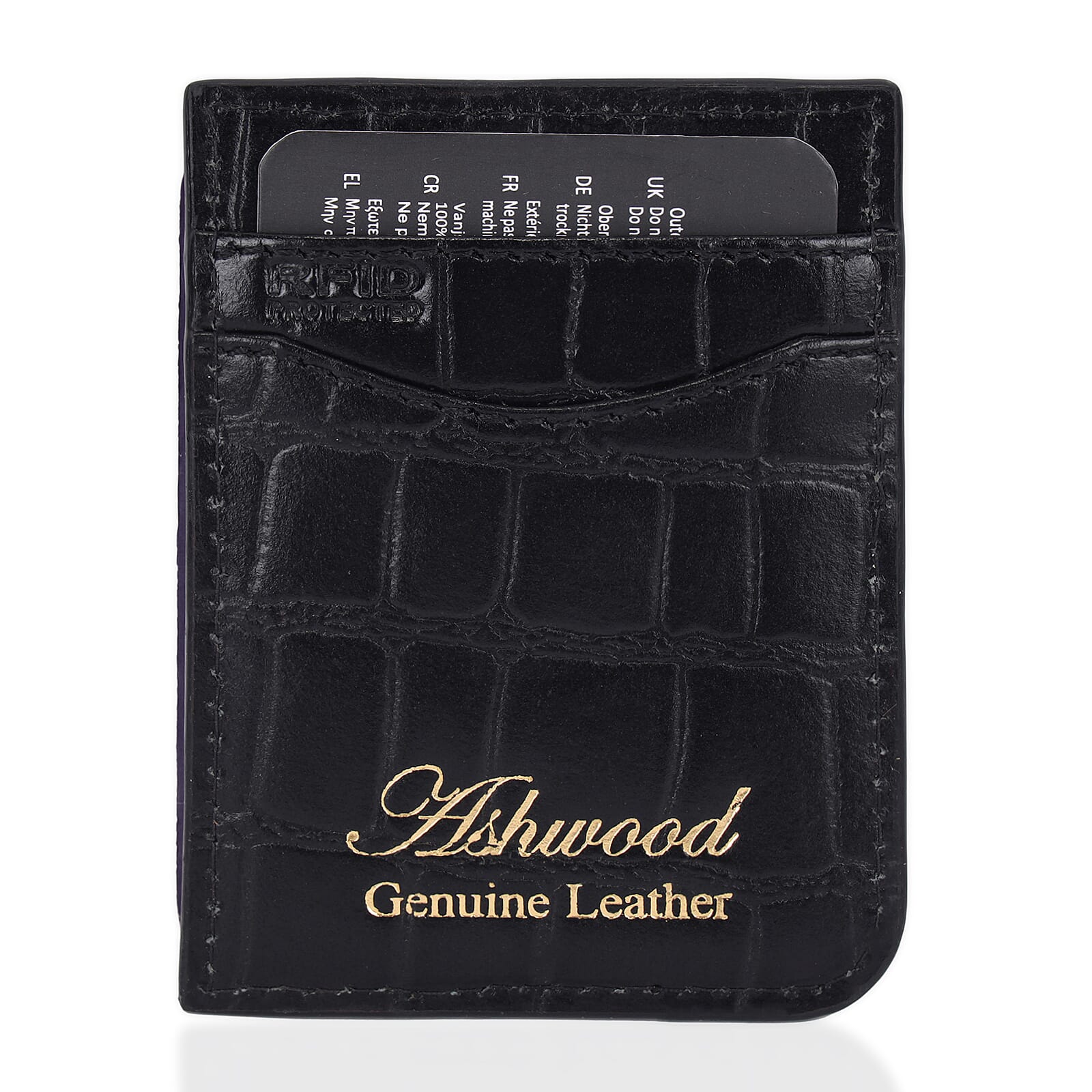 Father's Day Gift Idea - Ashwood Genuine Leather Croc-Embossed RFID Protected Wallet - Black