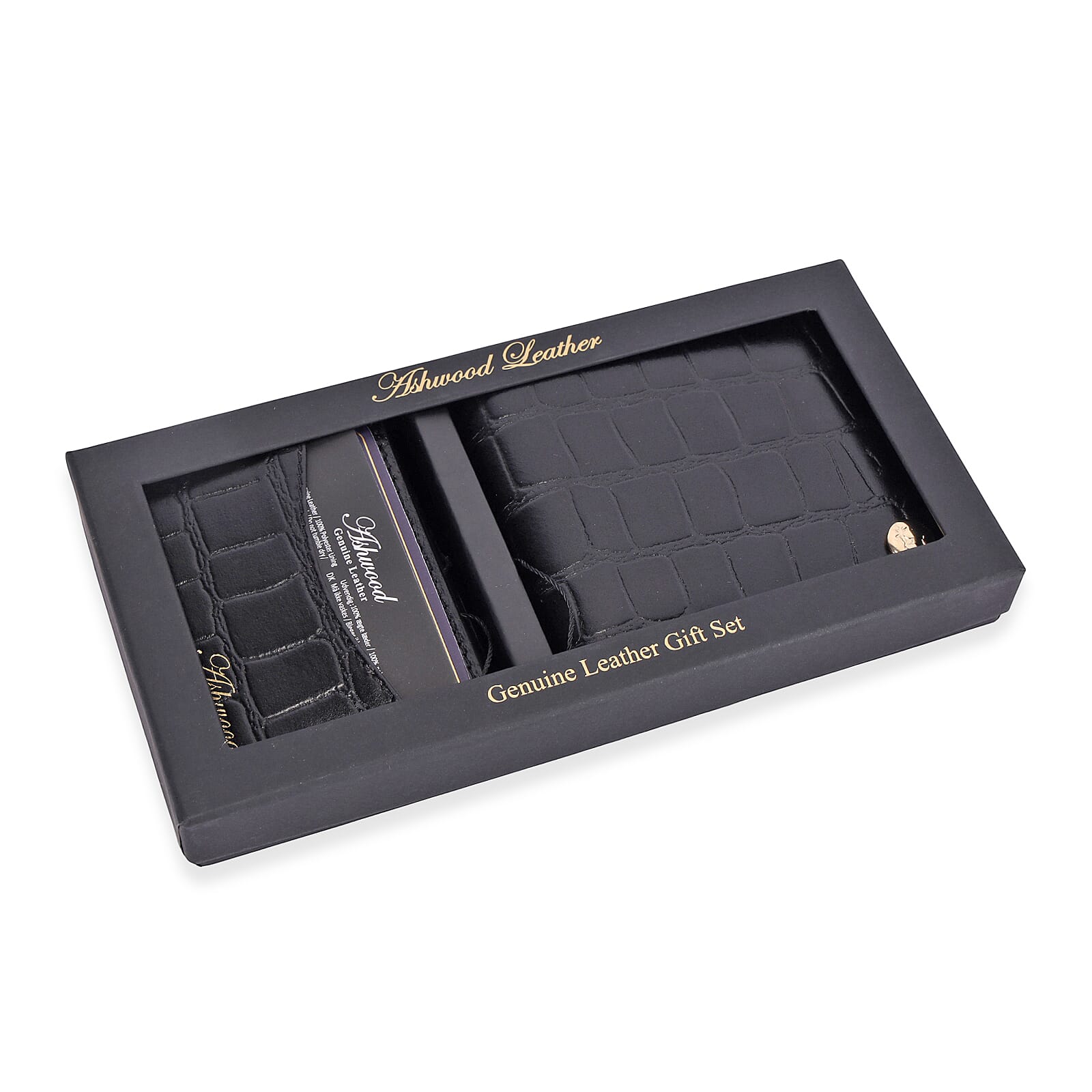 Father's Day Gift Idea - Ashwood Genuine Leather Croc-Embossed RFID Protected Wallet - Black