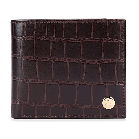 Father's Day Gift Idea - The Ashwood Genuine Leather Croc-Embossed RFID Protected Wallet - Brown