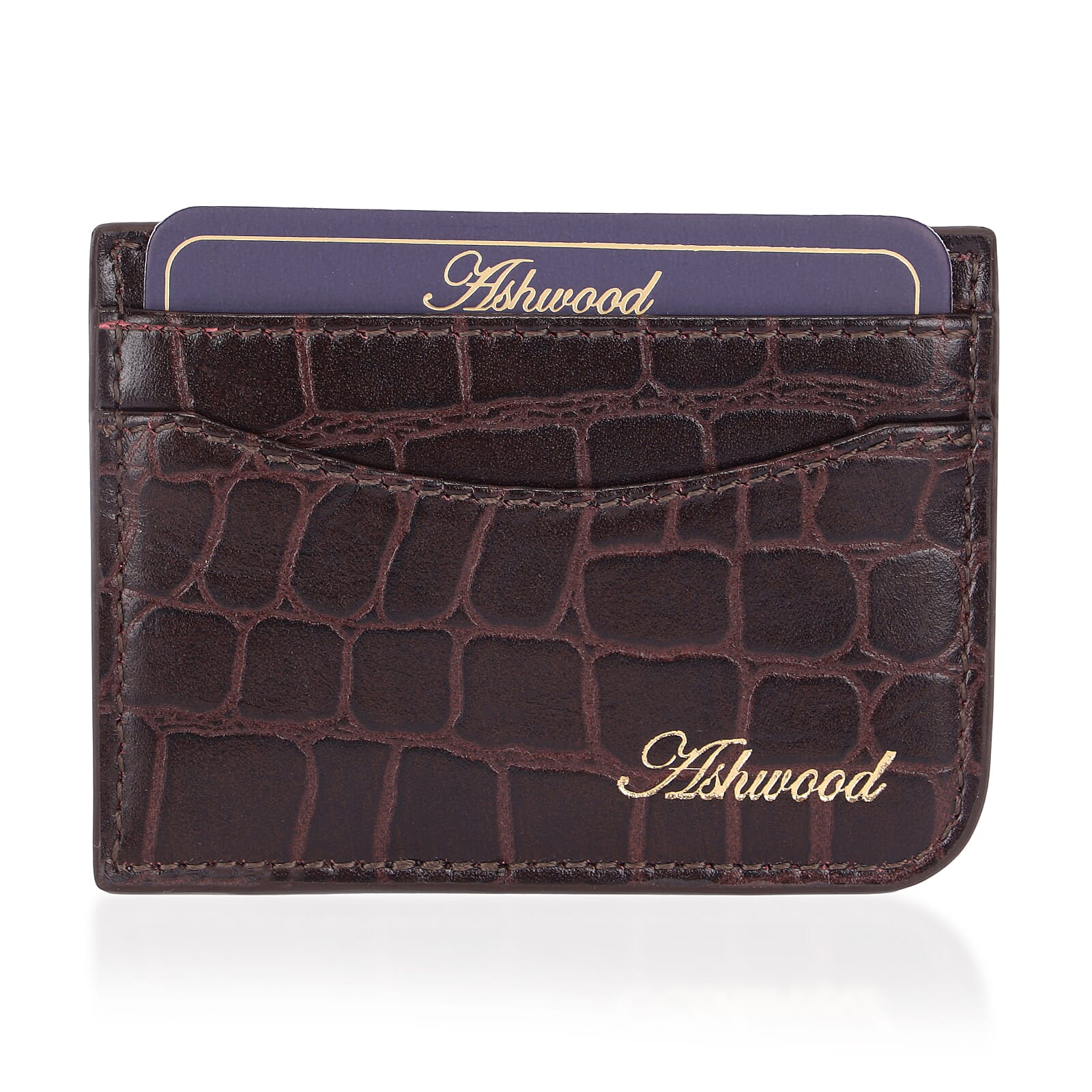 Father's Day Gift Idea - The Ashwood Genuine Leather Croc-Embossed RFID Protected Wallet - Brown