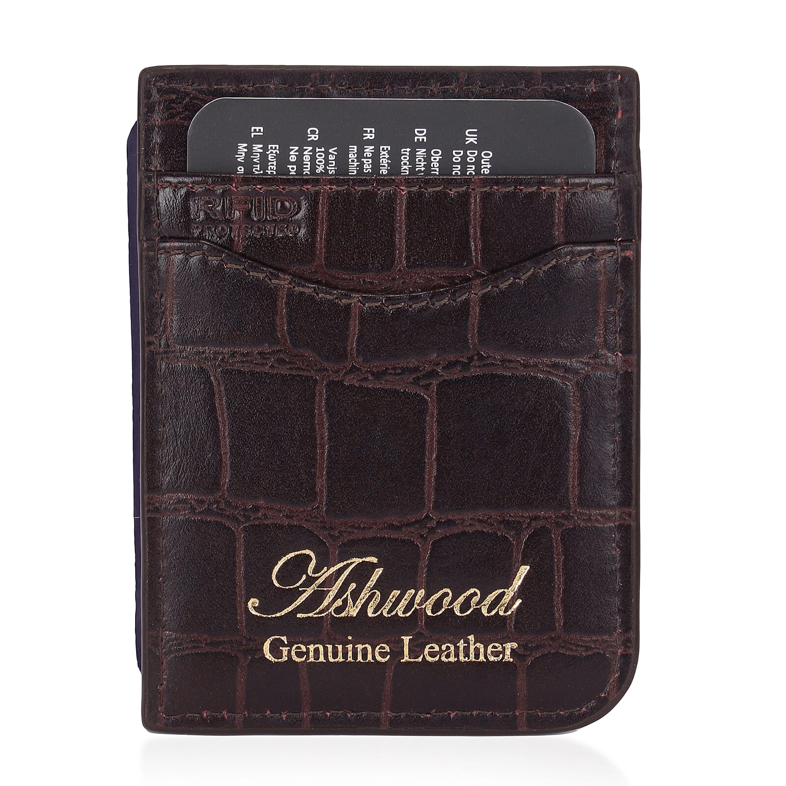 Father's Day Gift Idea - The Ashwood Genuine Leather Croc-Embossed RFID Protected Wallet - Brown